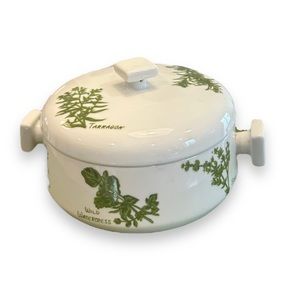 Vintage Herb Garden Ovenwear White Ceramic Single Casserole Baker 5" Mini Pot